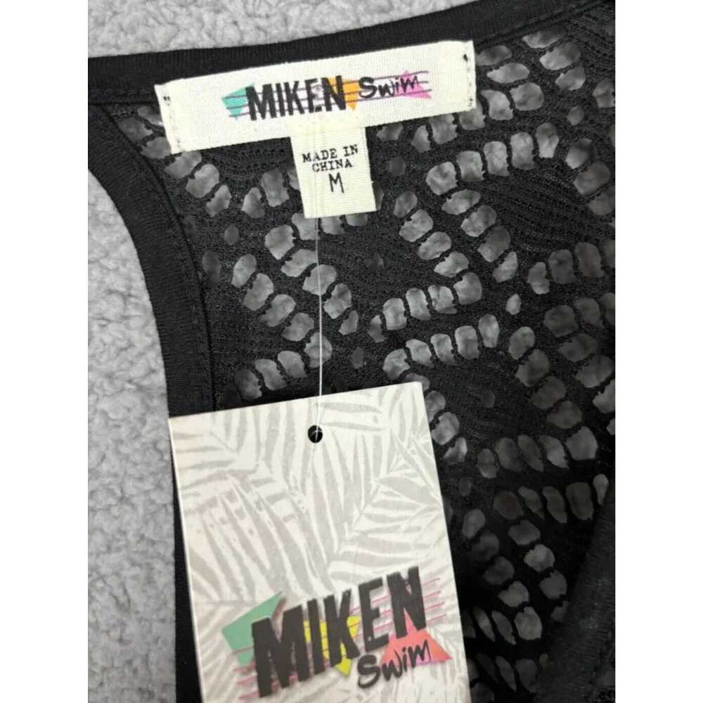 Miken Women's Juniors Crochet Cover-up Batwing Sleeves V-Neck Medium Black NWT's - Picture 7 of 8